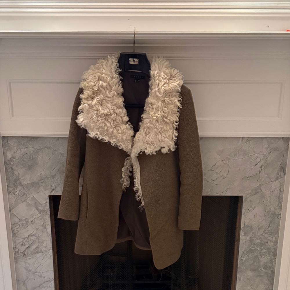 Theory Taupe Teddy Jacket with Cream Sherling Collar